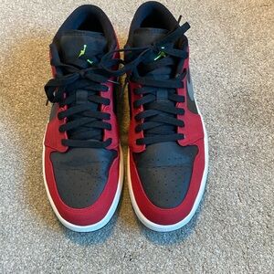 Black Grey and White Mens Air Jordan Ones with Green detail